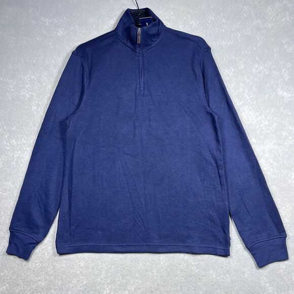 Club Room Sweater Mens Small Navy Blue Woven Half Zip Mock Neck Long Sleeve NWT - Picture 1 of 10